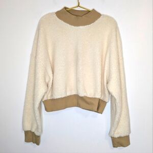 Fabletics Large Tusk/Bluff Cropped Malia Polar Fleece Pullover Crew Neck Sweater